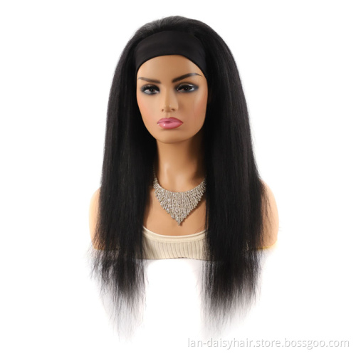 Natural Black Color Long human hair Machine Made  Wigs Rich Production Experience headband  Human Hair Wigs